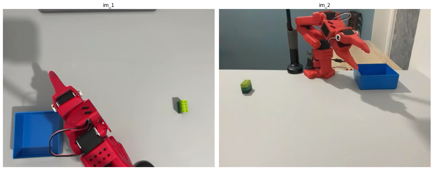 Two camera views from a LeRobot dataset frame: a phone-mounted view and a laptop view of a tabletop arm